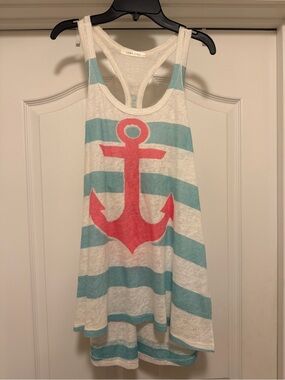 Luna Chic Striped Anchor Swimsuit Cover- Coral & Aqua